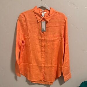 H&M light orange linen classic button down top